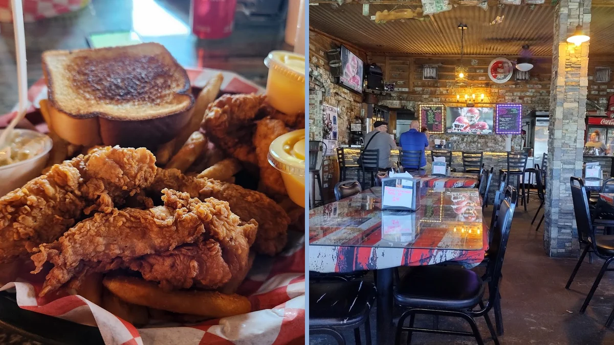 Casual American restaurant dining area.