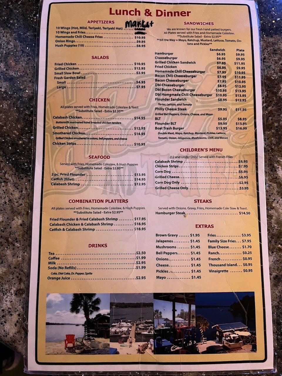 Restaurant menu featuring appetizers and salads.